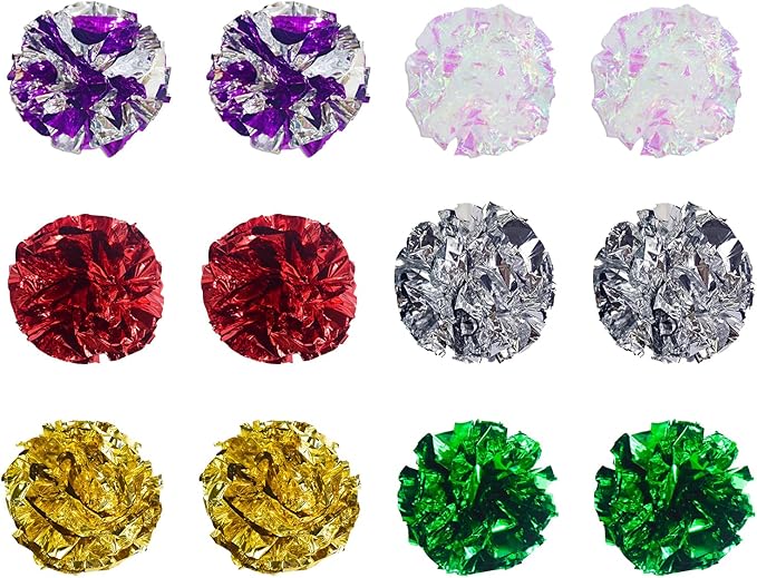 Andiker Cat Crinkle Balls, 2.36 Inches 6 Colors 12pcs Cat Balls Chew and Chase Kitten Mylar Crinkle Ball Lightweight Cats Toys for Indoor Cats to Keep Fit and Active(12pcs)-Mewly Pet