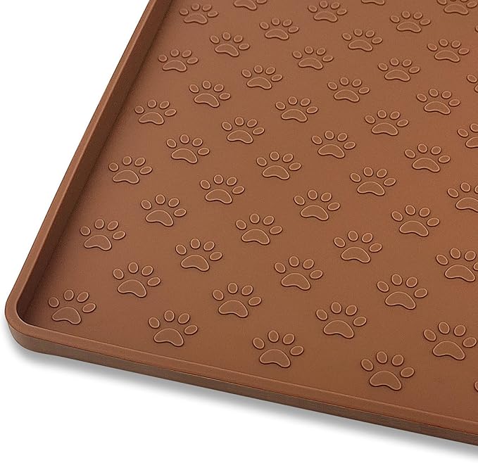 Ptlom Pet Placemat for Dog and Cat, Waterproof Silicone Pet Feeding Bowl Mats for Food and Water, Small Medium Large Dogs Mat Prevent Residues from Spilling to Floor, Brown, 31.5" 23.6"-Mewly Pet