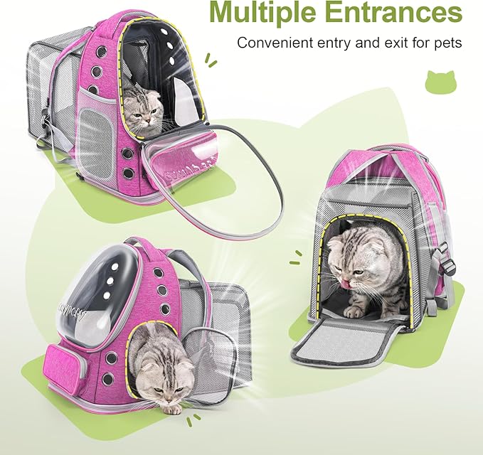 Expandable Cat Backpack,Cat Bubble Backpack Carrier for Carrying Cats, Pets and Small Dogs,Airline-Approved,Designed for Travel, Hiking, Walking,Car （Pink-Mewly Pet