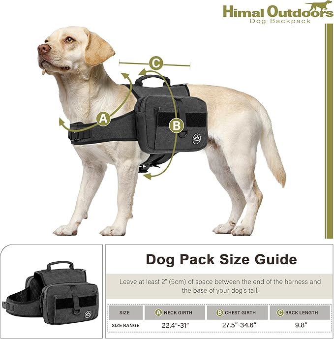 Himal Outdoors Dog Backpack & Saddle Bag, Tactical Hiking Backpack for Large Dogs with Side Pockets & Adjustable Strap-Mewly Pet