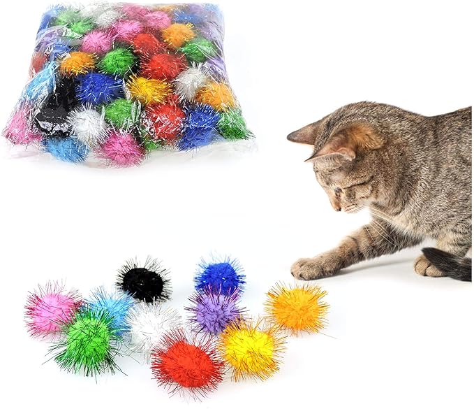 Andiker Cat Crinkle Balls, 2.36 Inches Colorful Cat Balls Chew and Chase Cat Mylar Crinkle Balls Lightweight Cat Toys for Indoor Cats to Keep Fit and Active (100pc)-Mewly Pet