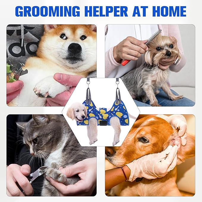 PAWCHIE Dog Grooming Hammock Harness for Dogs & Cats with Pet Nail Clipper Trimmer - Cat Hanger Sling for Trimming Clipping Nails- Dog Hammock Restraint Bag for Small Medium Large Dog, Navy Blue XS-Mewly Pet