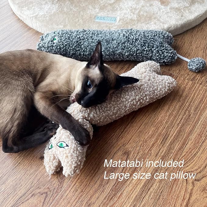 TTcat Catnip Silvervine Matatabi Pillow for Cats & Kittens,Cat Kicker Toy,Large Size Cat Pillow Soothing Plush Cat Toy(Beige).-Mewly Pet