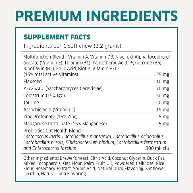 Dog Multivitamin - Dog Vitamins and Supplements - Digestive Enzymes & Probiotics - Probiotics for Dogs - for Skin and Coat Allergies - Immune System & Overall Health - 120 Soft Chew Dog Treats-Mewly Pet