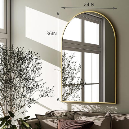 HARRITPURE Arched Wall Mirror 24"x36" – Gold Metal Frame Vanity Mirrors for Bedroom, Entryway, Living Room Decor