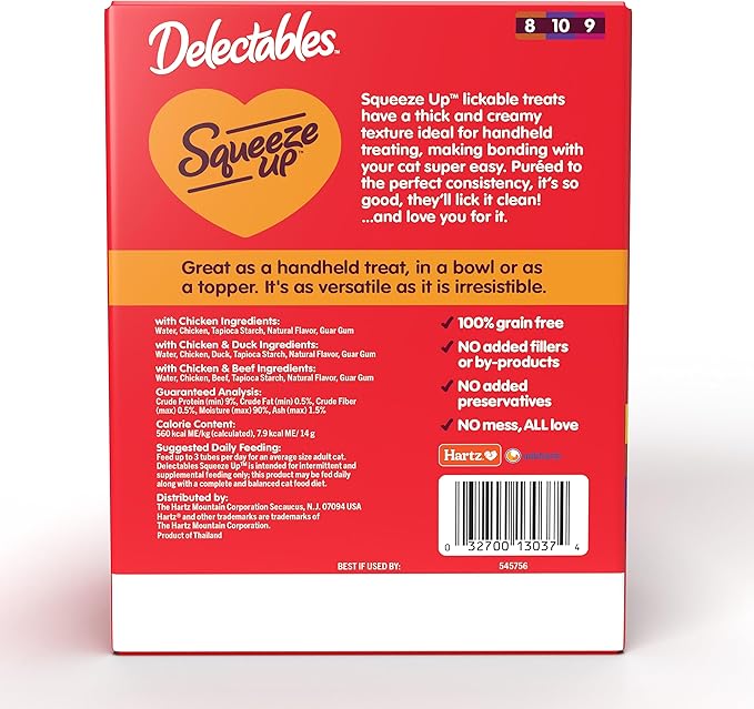 Delectables Squeeze Up Non-Seafood Variety Pack, Creamy Squeezable Puree, Lickable Wet Cat Treats, Grain Free, No Added Fillers, No By-Products, No Added Preservatives, 0.5 Ounces Tube, 54 Tubes Total-Mewly Pet