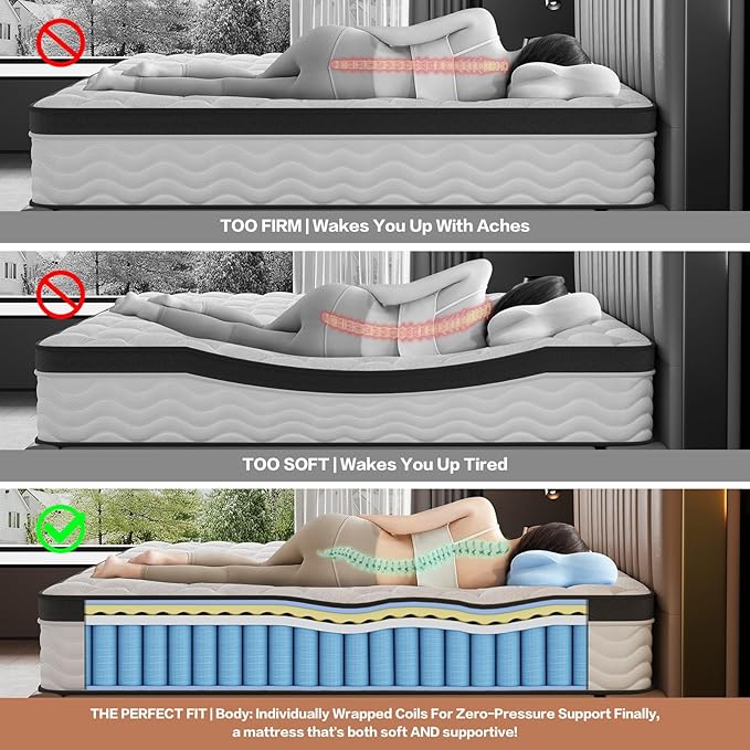King Size Mattress, Medium Firm Memory Foam & Pocket Spring Hybrid Mattress,12 Inch King Size Mattress in a Box,CertiPUR-US Certified Safe Materials,Ideal for All Sleep Positions,76x80 Inches