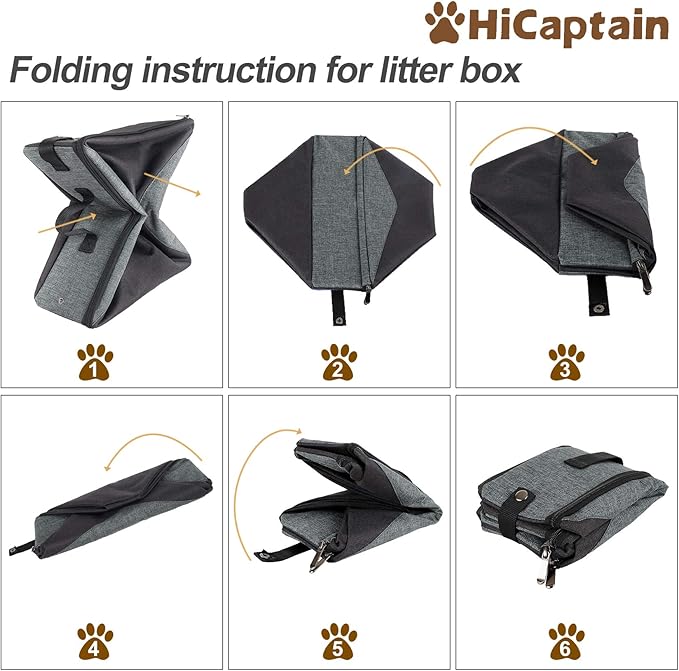 HiCaptain Portable Litter Box for Cats, Cat Travel Litter Box with Lid and Handle Standard Portable Collapsible Litter Carrier for Cat (M,Black/Gray)-Mewly Pet