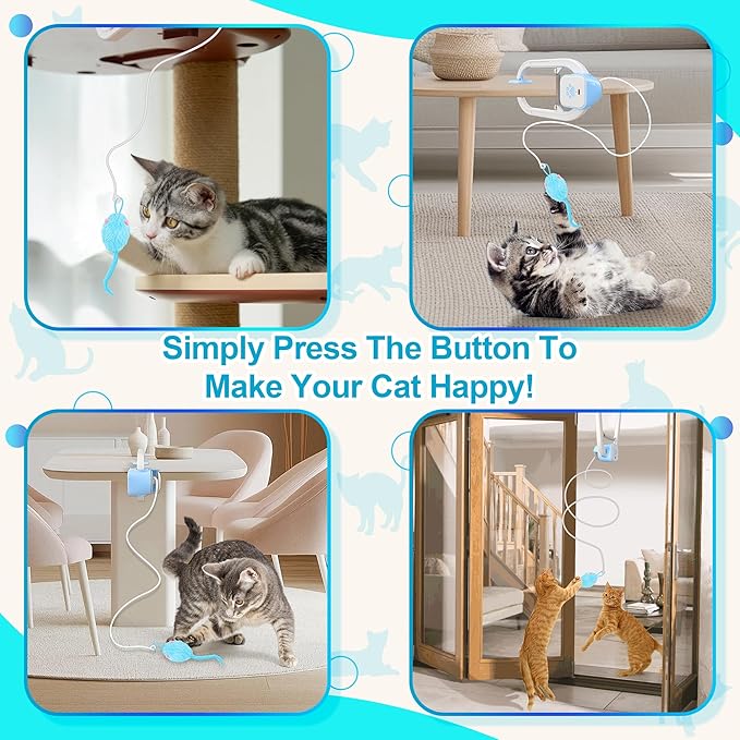 Cat Toy, Upgraded Smart Interactive Cat Toys with Remote Control, USB Rechargeable Door Hanging Retractable Kitten Toy for Self Play, Teaser Electronic Feather Cat String with 3 Plush Mice-Mewly Pet