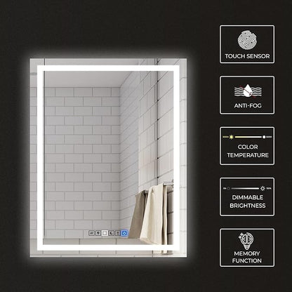 Bathroom Vanity LED Mirror for Wall with Anti Fog, Dimmable Touch Button, Adjustable Color Temperature, Memory Function 30"x40" by Fab Glass and Mirror