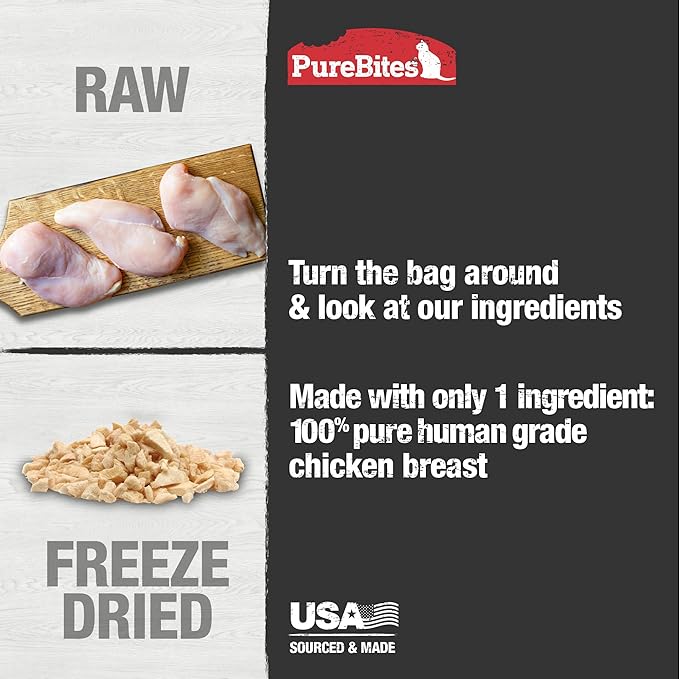 PureBites Chicken Freeze Dried Cat Treats, 1 Ingredient, Made in USA, 5.5oz