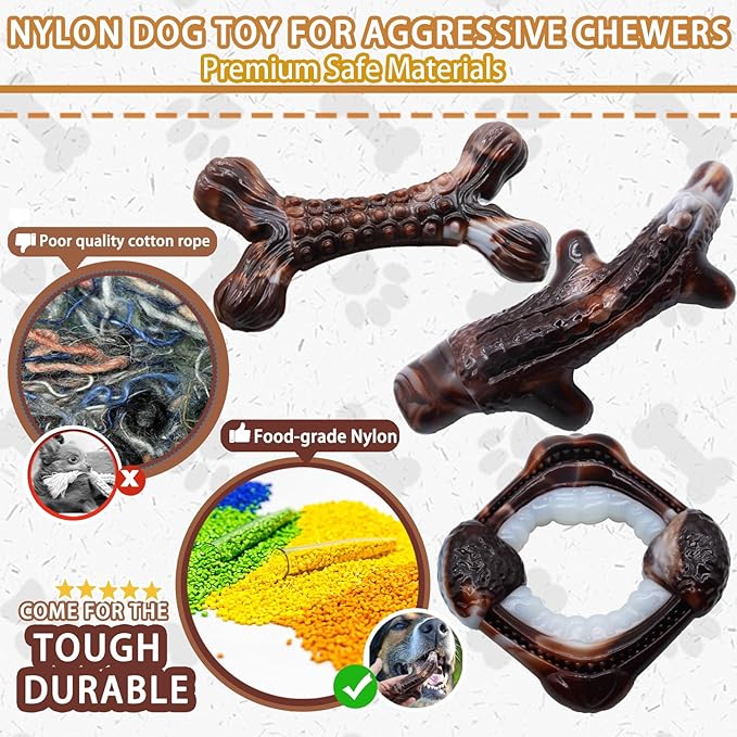 Magicorange 3-Pack Dog Chew Toys for Aggressive Chewers, Nylon Durable Dog Toys, Bacon Flavored Tough Bones Chew Toys-Mewly Pet