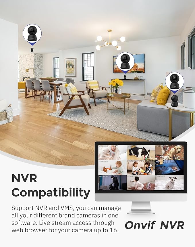 Hugolog 2K 3MP Indoor Pan/Tilt Security Camera with Auto-Focus,Ideal for Baby Monitor/Pet Camera/Home Security,Starlight Color Night Vision,Human/Pet AI,US Cloud,Compatible with Alexa-Mewly Pet