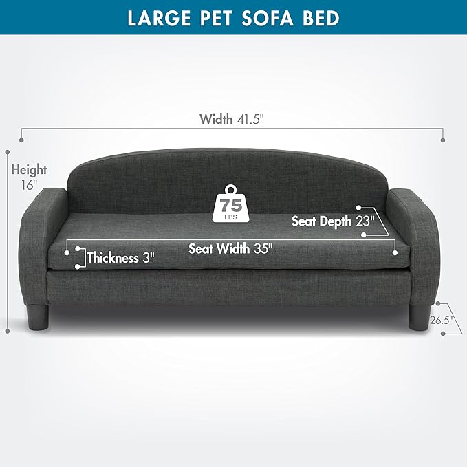 Paws & Purrs Multi-Cat Sofa Bed – 41.5″ Wide Elevated Pet Couch with 3″ Foam Mattress, Removable Machine-Washable Cover – Stylish Indoor Pet Furniture for Two or More Cats and Dogs, Gray-Mewly Pet