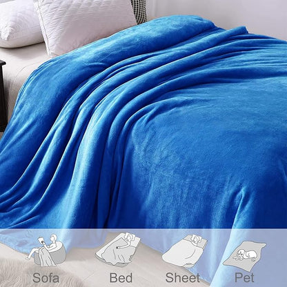 Exclusivo Mezcla Fleece Blanket Queen Size for Bed, Super Soft and Warm, All Season Use, Cozy, Plush, Lightweight, 90x90 Inches, Cobalt Blue
