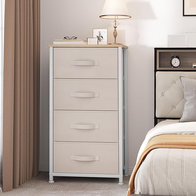 YITAHOME 4-Drawer Fabric Dresser, Dresser for Bedroom, Living Room, Hallway, Closet (Cream White)
