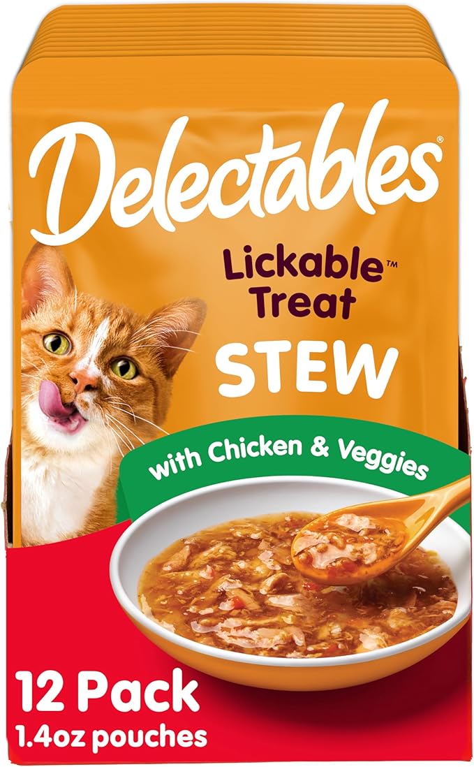 Hartz Delectables Stew Lickable Wet Cat Treats for Adult & Senior Cats, Chicken & Veggies, 1.4 Ounce (Pack of 12) (Packaging may vary)-Mewly Pet