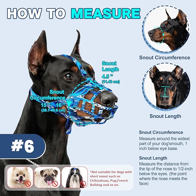 Basket Muzzle to Prevent Biting, Dog Muzzle for Large Medium Small Dogs Allows Panting Drinking Anti Chewing, Perfect for Grooming Trimming Training and Aggressive Reactive Dogs (Blue, Size 6)-Mewly Pet