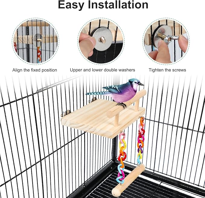 Bird Perches Cage Toys Parrot Wooden Platform Play Gyms Exercise Stands with Acrylic Wood Swing Ferris Wheel Chewing for Animals Green Cheeks, Baby Lovebird, Chinchilla, Hamster Budgie-Mewly Pet