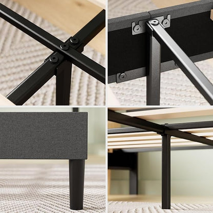 ZINUS Queen Piper Upholstered Platform Bed with Horizontal Paneled Headboard, Wooden Slat Support, No Box Spring Needed, Easy Assembly, Eco Friendly Packaging, Dark Grey
