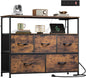 WLIVE Dresser for Bedroom, 5 Drawer Dressers with Charging Station, Fabric Chest of Drawers with Open Shelves, Storage Dresser for Living Room, Closet, Entryway, Rustic Brown Wood Grain Print