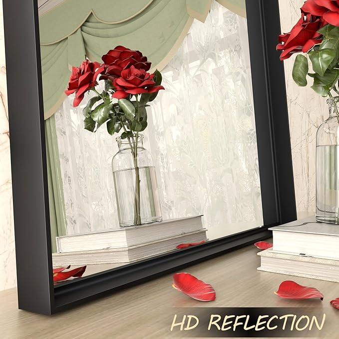 22x30 Inch Black Metal Framed Wall Mirror with Square Corner, Matte Black Rectangle Bathroom Vanity Mirror for Wall, Anti-Rust, Hangs Vertically or Horizontally