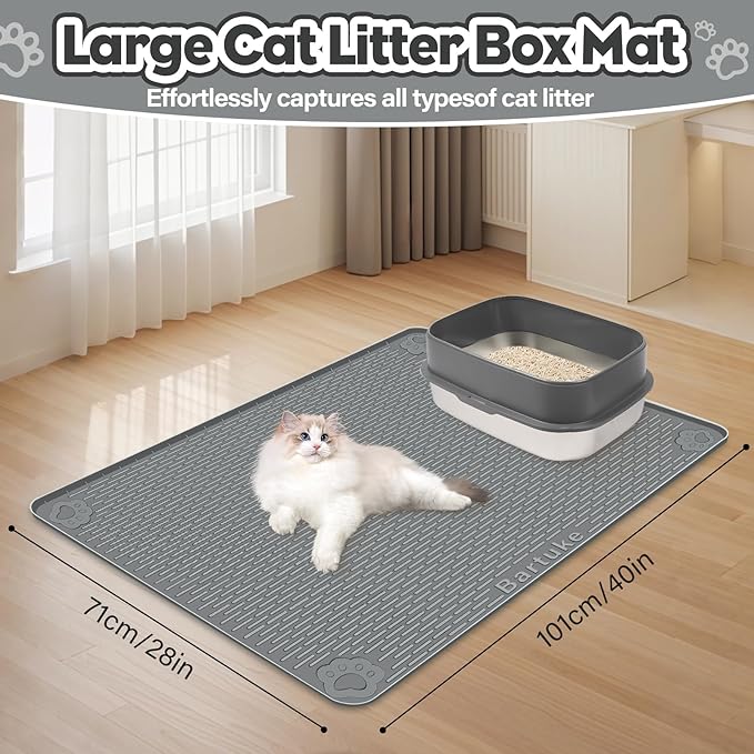 Cat Litter Mat, Extra Large 40" x 28" Silicone Mat Litter Trapping Mat for Scatter Control, Soft on Kitty Paws, Easy to Clean (Dark Gray)-Mewly Pet