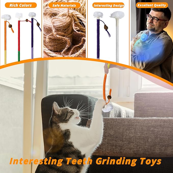 3pcs Safe Cat Rope Toy,Teeth Clean Toy for Cat, Cat Chew Toys for Indoor Cat,Kitten Interactive Toys-Mewly Pet