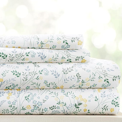 Linen Market 4 Piece Queen Sheet Set - Breathable, Double-Brushed Patterned Cooling Sheets – Oeko-TEX Certified Ultra Soft & Wrinkle-Free 16" Deep-Pocket Queen Sheets - Easy Care Wildflower Blue