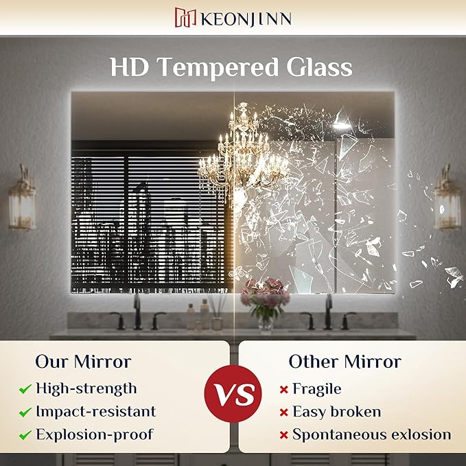 Keonjinn LED Backlit Mirror 96” x 36” Oversized Lighted Bathroom Mirror with UL Listed LED Driver, Large Stepless Dimmable Wall Mirror, Tempered Glass, CRI90+ Anti Fog Vanity Mirror with Backlights