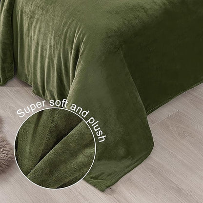 Exclusivo Mezcla Fleece Blanket Twin Size for Bed, Super Soft and Warm, All Season Use, Cozy, Plush, Lightweight, 90x66 Inches, Olive Green