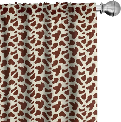 Ambesonne Cow Print Window Curtains, Cattle Skin with Brown Spots Agriculture Cow Oxen Hide Camouflage Pattern, Lightweight Decor 2-Panel Set with Rod Pocket, Pair of - 28" x 63", White Brown