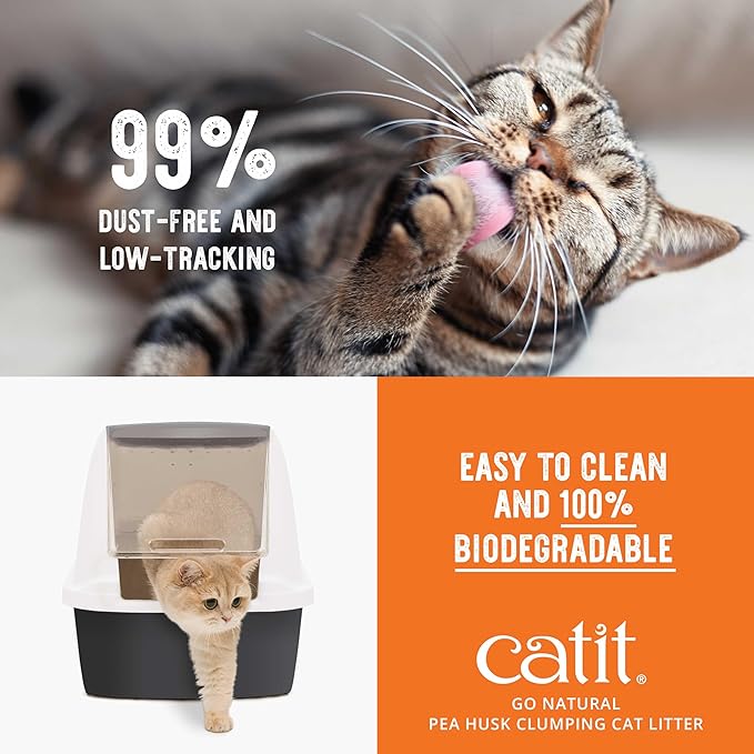 Catit - Go Natural Pea Husk Clumping Cat Litter - Lightweight, Dust Free, Easy Cleaning & Scooping, Flushable Kitty Litter with Odor Control & Subtle Fragrance - 12.3 Lbs, Vanilla Scented-Mewly Pet