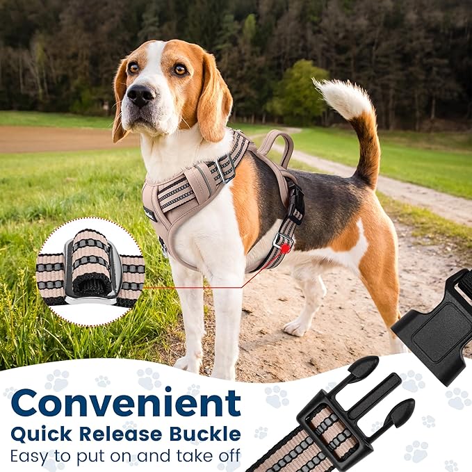 Funfox Dog Harness No Pull, Adjustable Pet Vest Harness, Super Soft Material with Vertical Handle Easy Control, Reflective Night Walking, 2 Leash Clips for Medium Sized Dogs, Brown, M-Mewly Pet