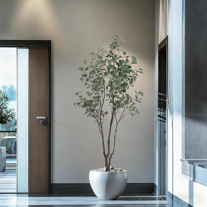 Faux Eucalyptus Tree 7ft(84in) Tall Artificial Plant Indoor Decor Handmade Natural Fake Eucalyptus Tree for Wedding Realistic Lifelike Leaves in Pot for Home Living Room,Office,Outdoor Decor.