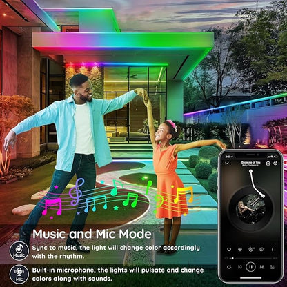 200ft Outdoor LED Strip Lights Waterproof,IP68 Outside Led Light Strips Waterproof with App and Remote,Music Sync RGB Exterior Led Rope Lights with Self Adhesive Back for Roof,Deck