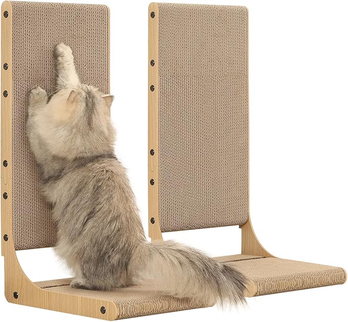 2-Pack Cat Scratching Board, 25.6'' Tall Cardboard L Shape Vertical Cat Scratchers for Indoor Cats, Cat Scratching Post for Wall and Couch, Large-Mewly Pet