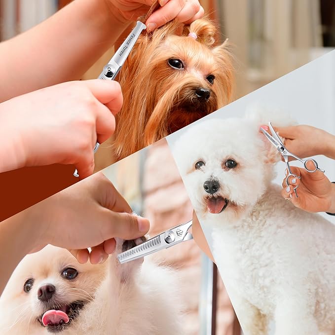 Dog Grooming Scissors: 3 in 1 Pet Shears Set Made Of Advanced Stainless Steel Alloy for Trimming Dogs Cats and Other Pets Face and Paws-Mewly Pet
