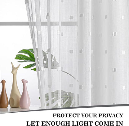 MYSKY HOME White Curtains for Bedroom 63 Inch Length Long Sheer Curtains for Kids Room Nursery Curtains with White Patched Design Rod Pocket Privacy Window Drapes Dining Room 52" x 63" 2 Panels