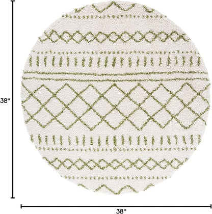 SAFAVIEH Arizona Shag Collection Area Rug - 3'2" Round, Ivory & Green, Moroccan Design, Non-Shedding & Easy Care, 1.6-inch Thick, Ideal for The Living Room, Dining, Bedroom (ASG741Y)