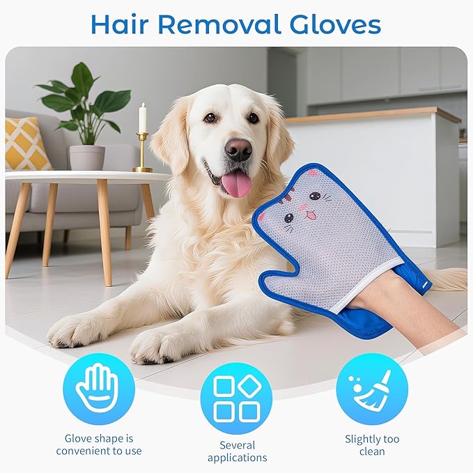 Haiou 4 Pcs Pet Hair Removal Gloves Washable, Magic Brush Reusable Grooming Gloves for Dogs, Cats on Furniture, Beds, Cars Quick Fur Remover Tool-Mewly Pet