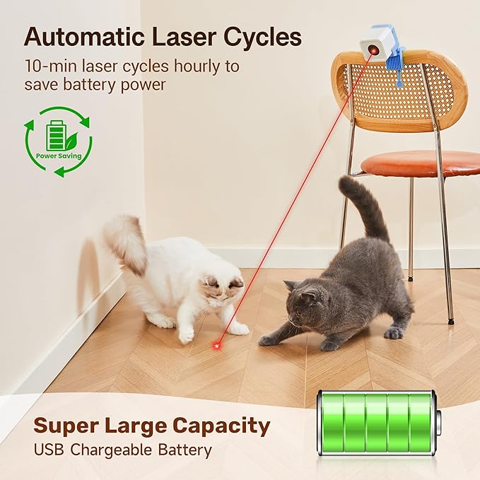 Potaroma Truly Random Cat Laser Toys, No Knock-Over Clamp, Automatic Chargeable Interactive Kitten Toy Indoor Exercise for All Breeds, Light Blue White-Mewly Pet