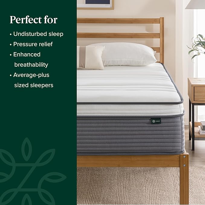 ZINUS 10 Inch True Support Hybrid Mattress [New Version], Full, Fiberglass free, Medium Feel, Motion Isolation, Certified Safe Foams & Fabric, Mattress in A Box