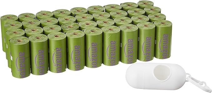 Amazon Basics Dog Poop Bags with Dispenser, 540 Count, Enhanced for Guaranteed Leakproof, Lavender Scented, Includes Leash Clip-Mewly Pet