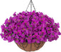 Artificial Fake Hanging Flowers Plants Basket for Outdoors Decoration, Faux Silk Bougainvillea Flowers in Planter Look Real UV Resistant Faux Flower for Outside Porch Patio Garden Home Decor, Purple