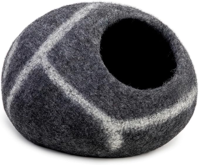 Luxurious Eco-Friendly Merino Wool Cat Cave Bed - Foldable Hideaway Pod for Indoor Cats - Premium Felt Kitten Beds - Covered Cat House for Ultimate Cozy Comfort by Woolygon-Mewly Pet