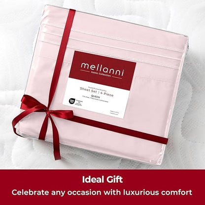 Mellanni Extra Deep King Sheets - 4 PC Iconic Collection Bedding - Hotel Luxury, Ultra Soft, Cooling Bed Sheets - Wrinkle, Fade, Stain Resistant (King, Blush Pink)