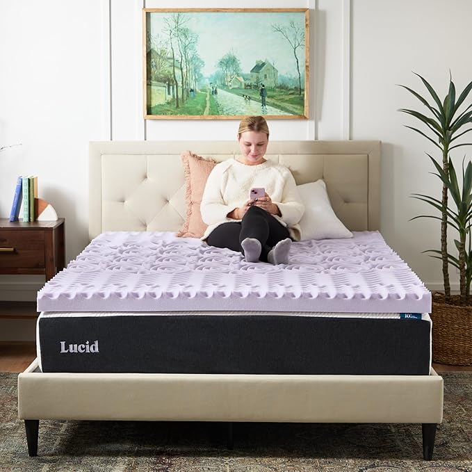 LUCID Zoned Memory Foam Mattress Topper, Queen, Lavender