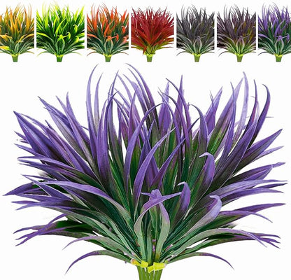 8 Pcs Outdoor Fake Plants UV Resistant Artificial Tall Grass Plants Faux Tropical Flowers Bushes Décor Fall Winter Summer Planters Patio Front Door Porch Plastic Greenery & Shrubs Decoration