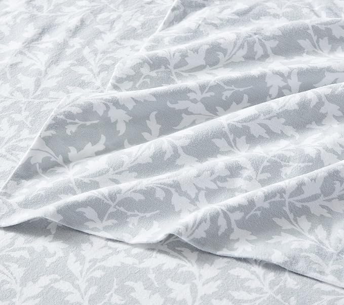 Laura Ashley - Flannel Sheets Twin Size, Anti-Pilling & Wrinkle Resistant Cotton, Touchably Soft for All-Season Comfort - Bed Sheets with Matching Pillowcase & Fitted Sheet (Crestwood Pastel Grey)